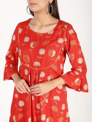 block printed a-line kurti - 16317148 - Standard Image - 5