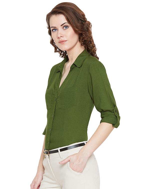 rolled up sleeved solid shirt - 16319136 - Zoom Image - 2