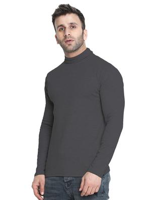 grey solid turtle neck tshirt - 16319271 - Standard Image - 2