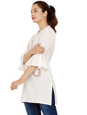 bell sleeves embroidered straight kurti - 16319799 - Standard Image - 2