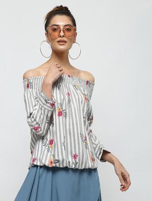off shoulder striped blouson top - 16320263 - Standard Image - 2
