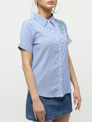 short sleeved embroidered striped shirt - 16320270 - Standard Image - 5