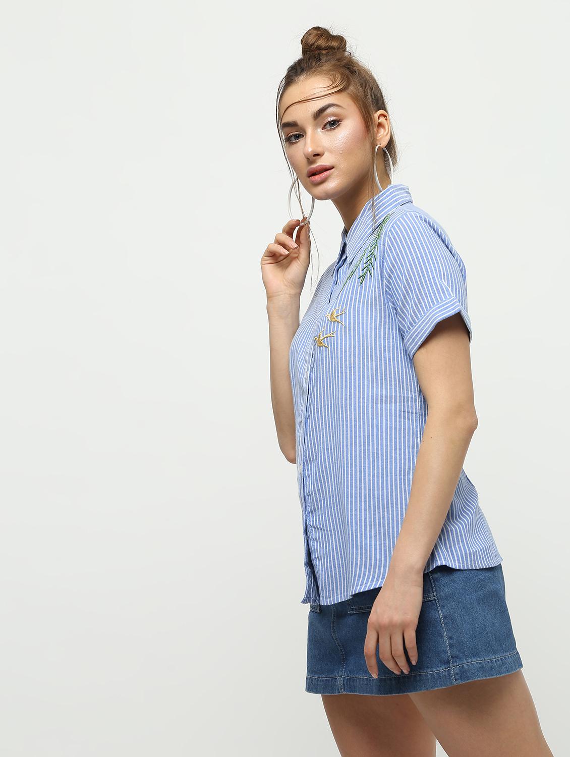 short sleeved embroidered striped shirt - 16320270 - Zoom Image - 2