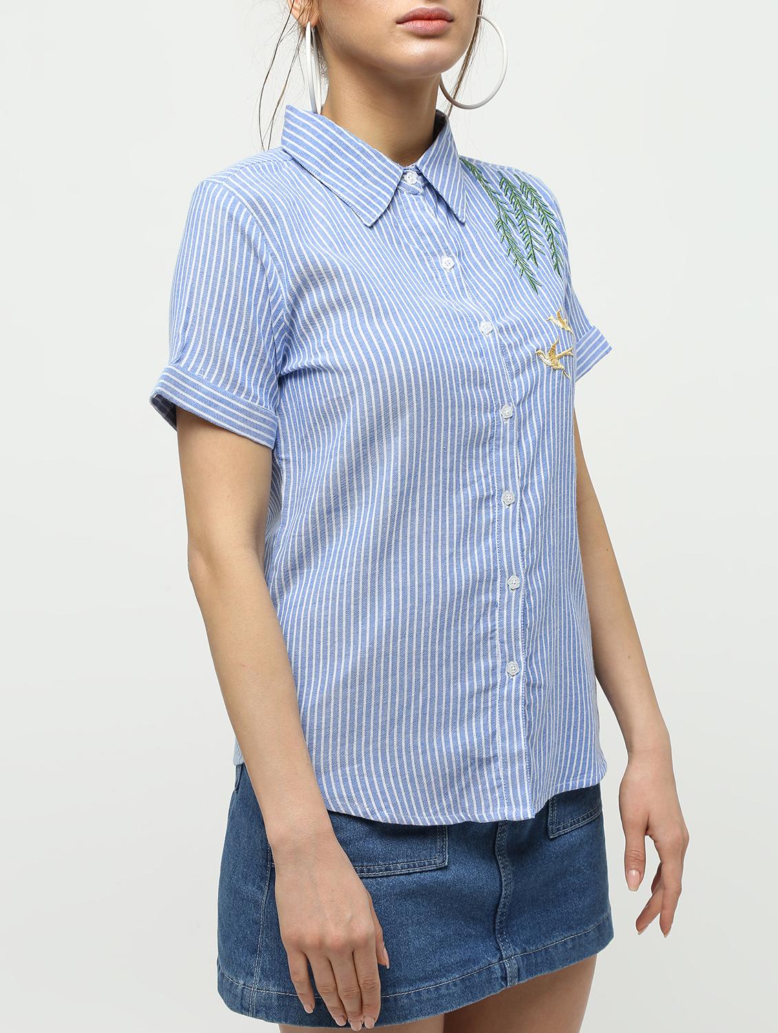 short sleeved embroidered striped shirt - 16320270 - Zoom Image - 5