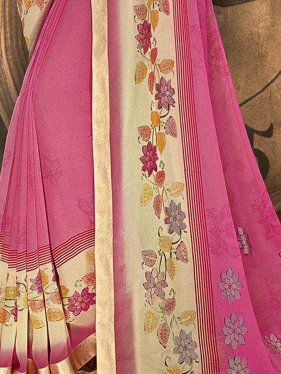 floral printed saree with blouse - 16321621 - Zoom Image - 2