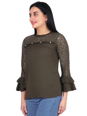 lace detail flute sleeved top - 16322763 - Standard Image - 2