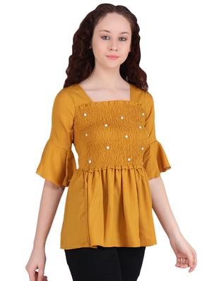 pearl embellished smocked a-line top - 16322813 - Standard Image - 2
