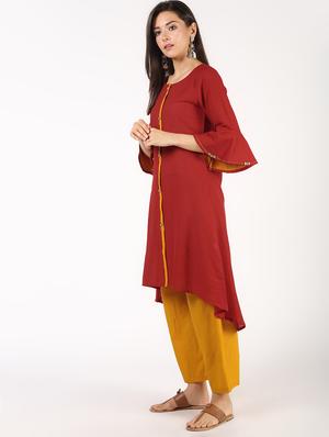 solid high-low kurta pant set - 16322995 - Standard Image - 2
