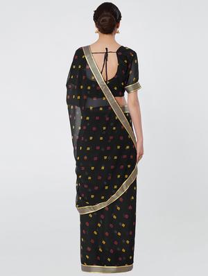 striped border bandhani saree with blouse - 16323245 - Standard Image - 2