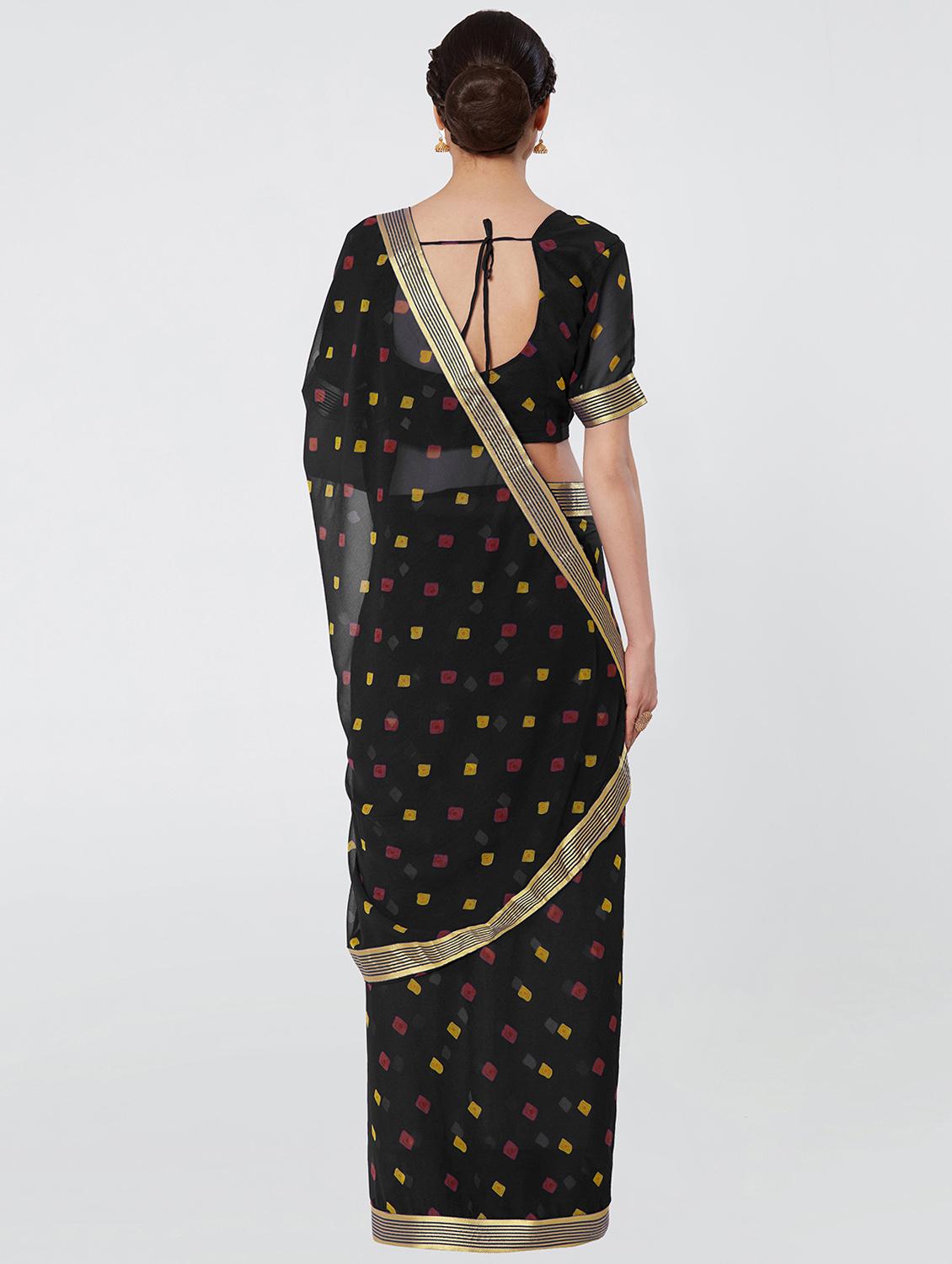 striped border bandhani saree with blouse - 16323245 - Zoom Image - 2