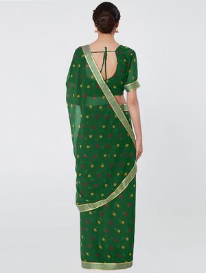 striped border bandhani saree with blouse - 16323246 - Standard Image - 2