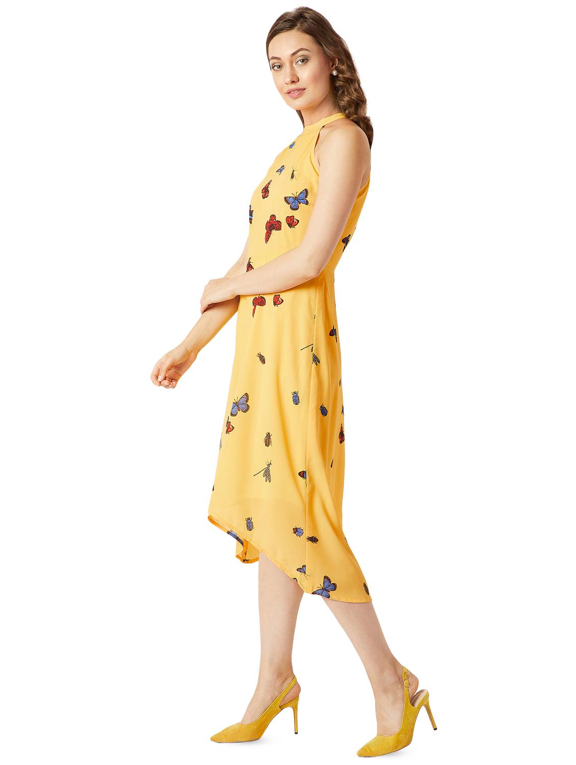 halter neck butterfly print asymmetric dress - 16326302 - Zoom Image - 2