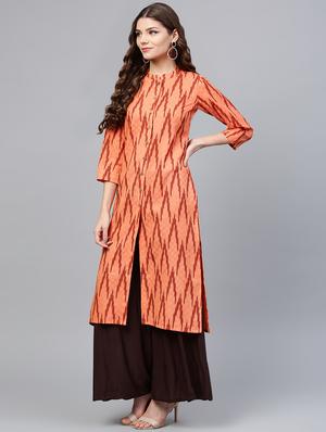 Ikat print front high slit kurta - 16326952 - Standard Image - 2