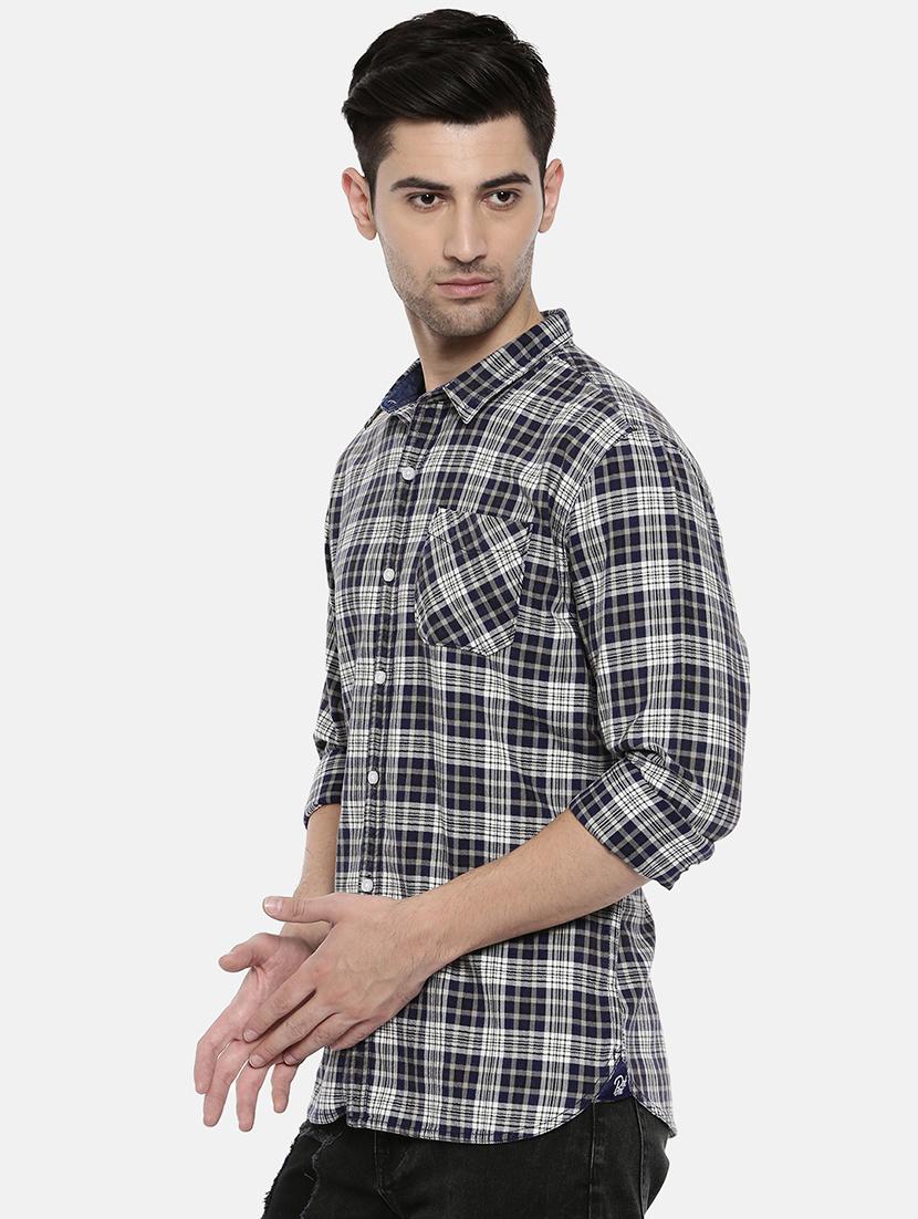 navy blue checkered casual shirt - 16327745 - Zoom Image - 2