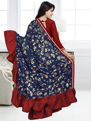 foil printed ruffle border fusion saree with blouse - 16328917 - Standard Image - 2