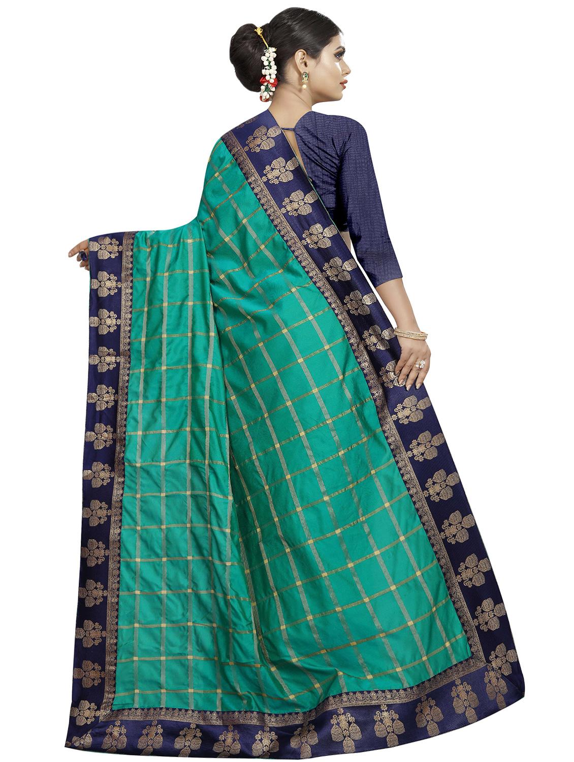 checkered zari motif woven saree with blouse - 16329052 - Zoom Image - 2