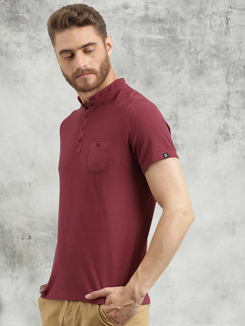 maroon solid collared tshirt - 16329748 - Zoom Image - 2