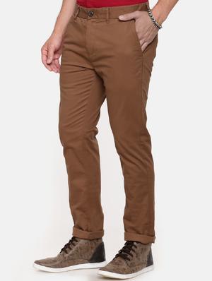 brown solid chinos - 16330092 - Standard Image - 2