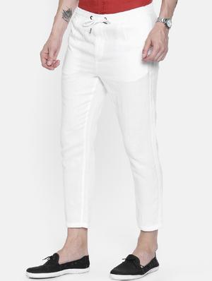 white linen flat front casual trouser - 16330113 - Standard Image - 2