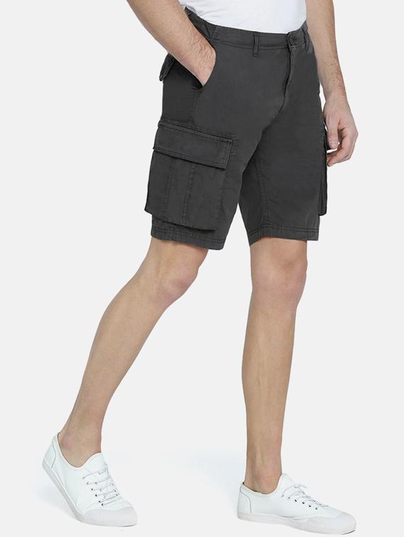 grey solid cargo shorts - 16330189 - Zoom Image - 2