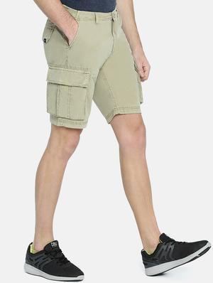 beige solid cargo shorts - 16330190 - Standard Image - 2
