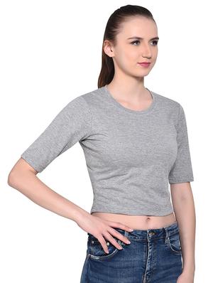 round neck solid crop top - 16331326 - Standard Image - 2