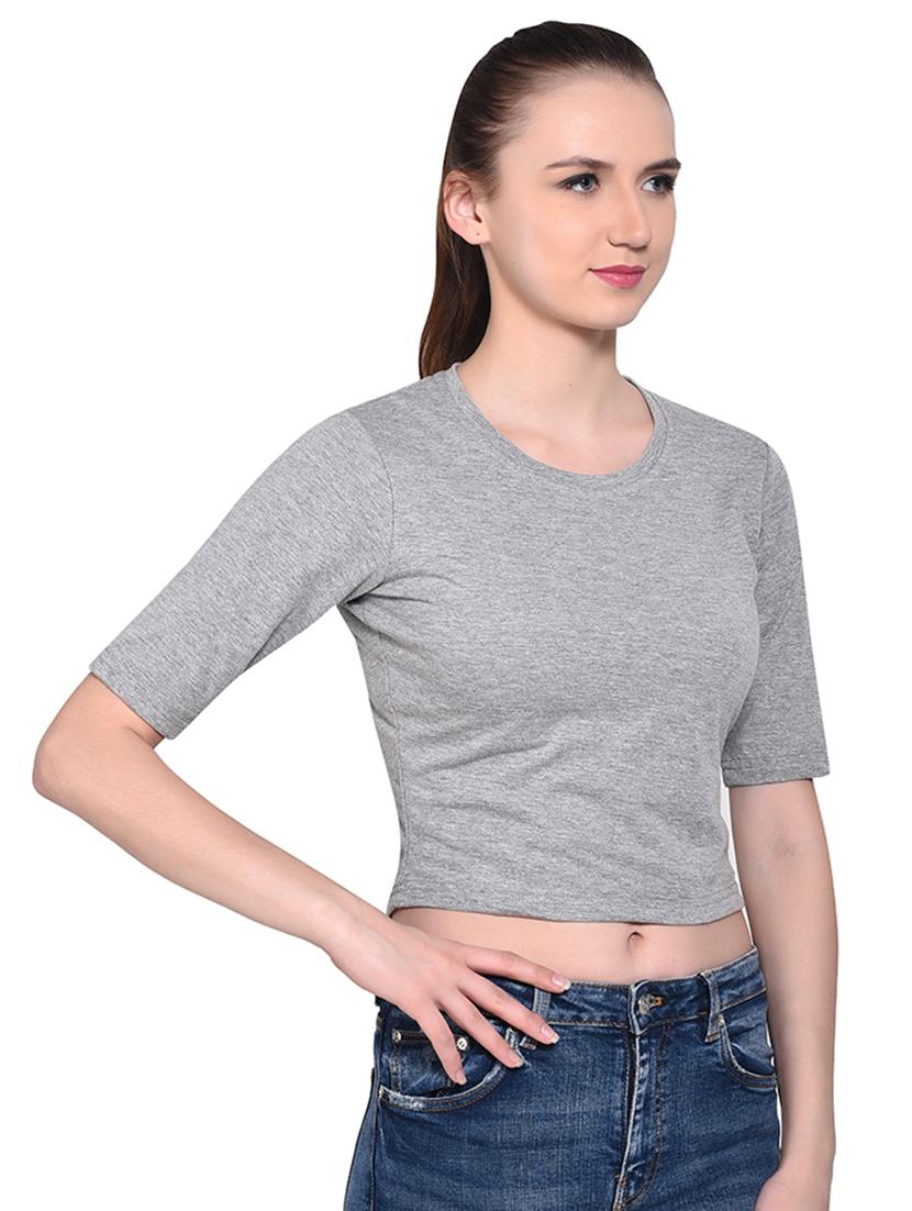 round neck solid crop top - 16331326 - Zoom Image - 2