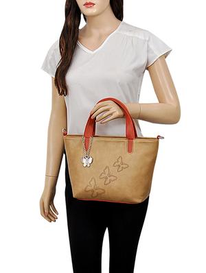 beige leatherette (pu) regular handbag - 16332033 - Standard Image - 5