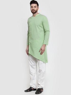 green solid asymmetric kurta - 16332329 - Standard Image - 2