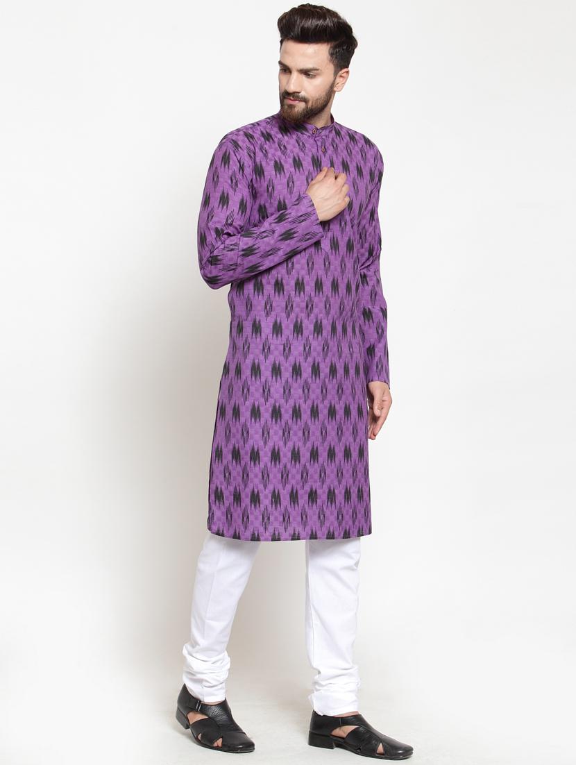 purple khadi cotton kurta pyjama set - 16332685 - Zoom Image - 2