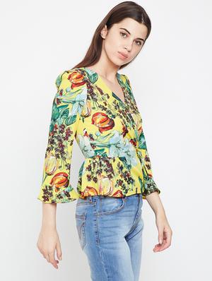 ruffle trim floral wrap top - 16333049 - Standard Image - 2