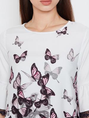 lace trim bell sleeved top - 16333159 - Standard Image - 5