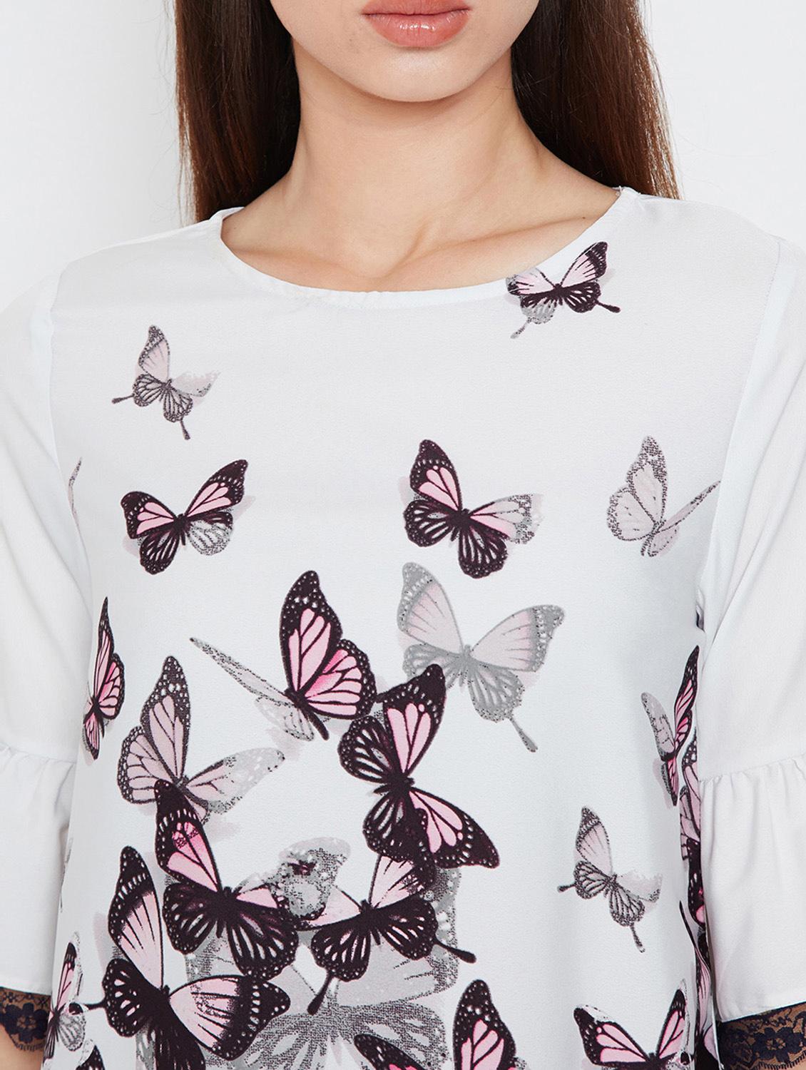 lace trim bell sleeved top - 16333159 - Zoom Image - 5