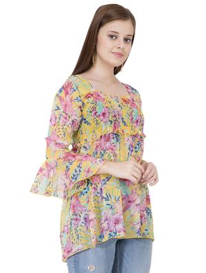 smocked detail bell sleeved top - 16335306 - Standard Image - 2