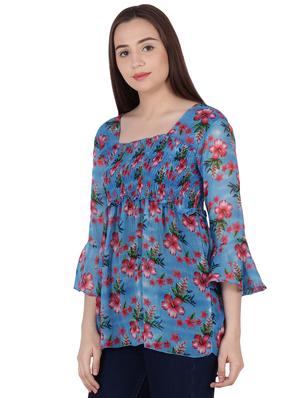 smocked detail bell sleeved top - 16335309 - Standard Image - 2