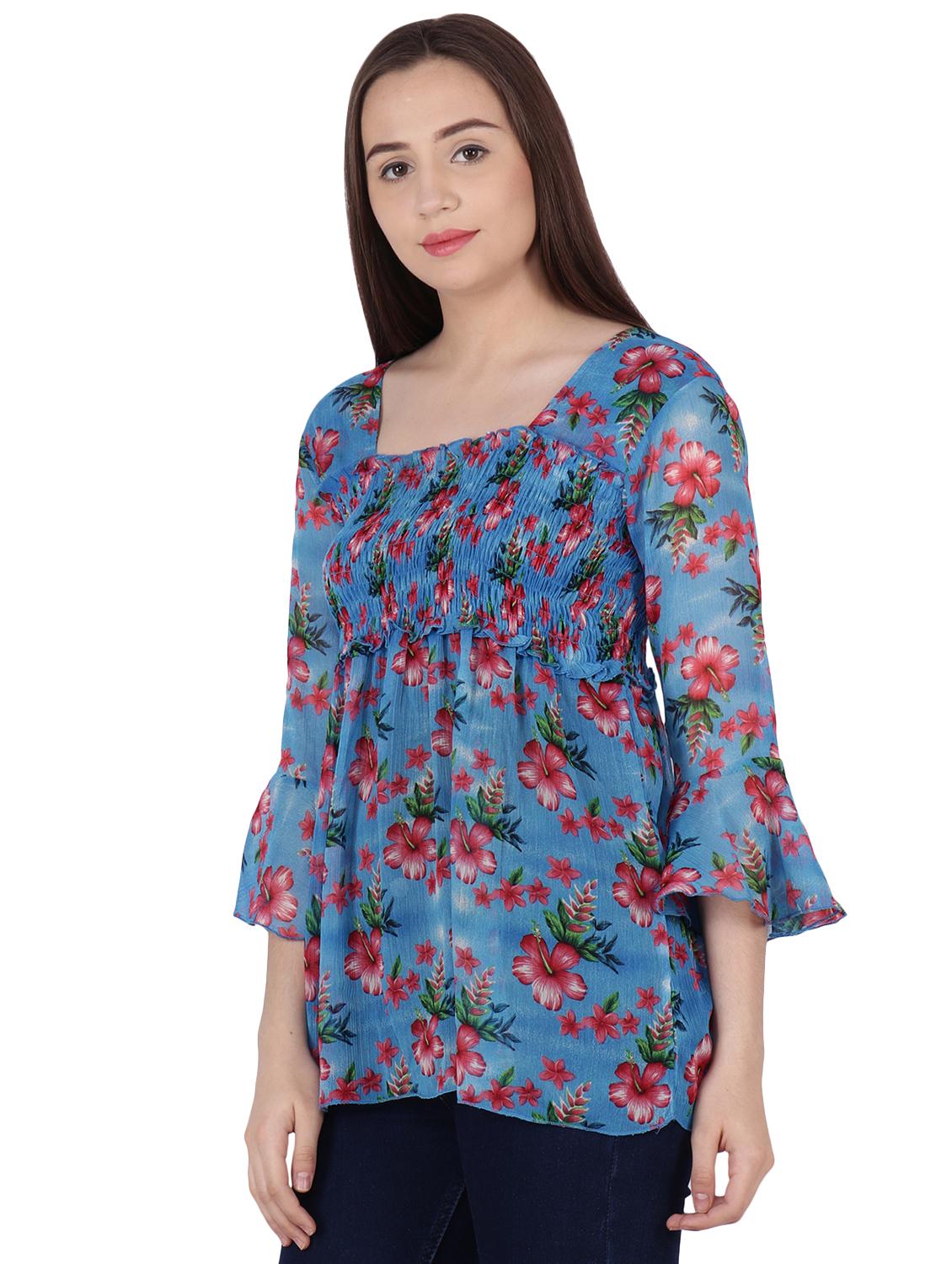 smocked detail bell sleeved top - 16335309 - Zoom Image - 2