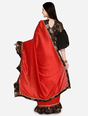 solid ruffle border saree with blouse - 16336420 - Standard Image - 2