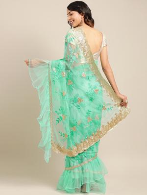 pastel embroidered ruffle saree with blouse - 16336424 - Standard Image - 2