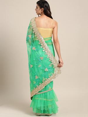 pastel embroidered ruffle saree with blouse - 16336426 - Standard Image - 2