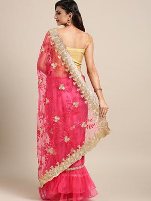 pastel embroidered ruffle saree with blouse - 16336428 - Standard Image - 2