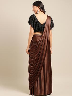 solid drape fusion saree with blouse - 16336435 - Standard Image - 2