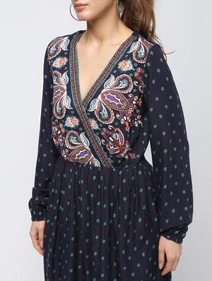overlap neck floral a-line dress - 16336451 - Standard Image - 5
