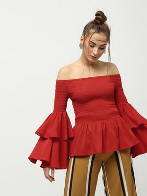 smock detail bell sleeved top - 16336463 - Standard Image - 2