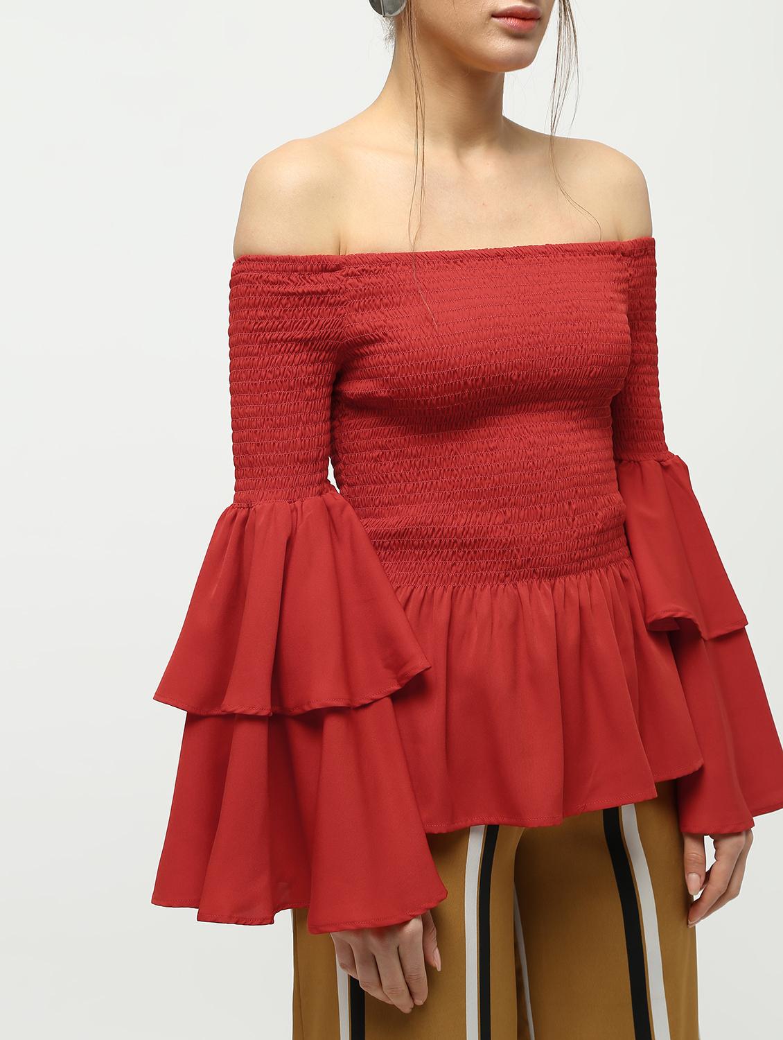 smock detail bell sleeved top - 16336463 - Zoom Image - 5