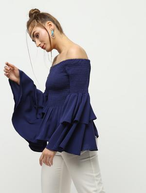 smock detail bell sleeved top - 16336466 - Standard Image - 2