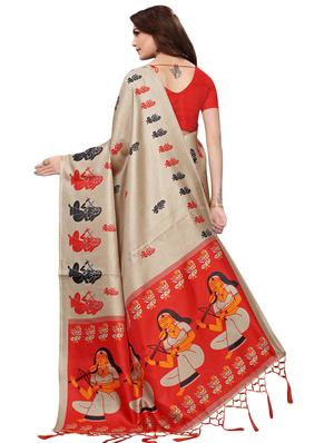 multicolor set of 2 printed saree combo with blouse - 16337005 - Standard Image - 5