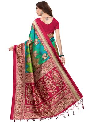 multicolor set of 2 printed saree combo with blouse - 16337007 - Standard Image - 5
