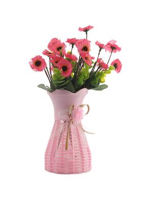 foliyaj artificial pink daisy flower bunch with vase - 16337719 - Standard Image - 2