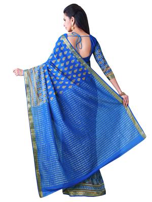 printed ikat saree with blouse - 16338447 - Standard Image - 2