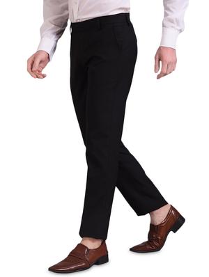 Black Solid Flat Front Formal Trousers for Men - 16338691 - Standard Image - 2